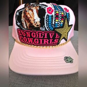 4350 District Long Live Cowgirls Embroidered Trucker Hat, Pink